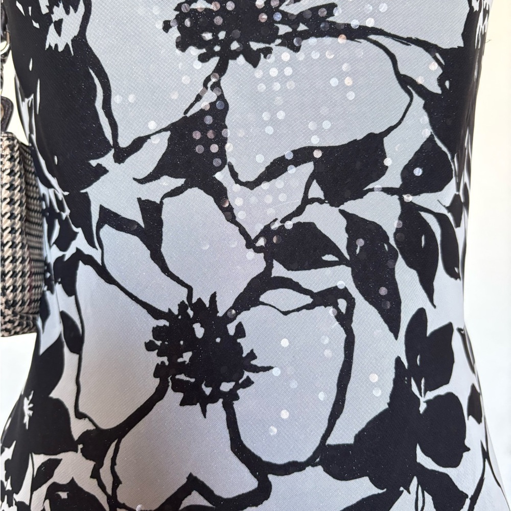 Vintage Jessica Howard Floral Black and White Sleeveless Scoop Neck Sequin Top - Picture 4 of 9